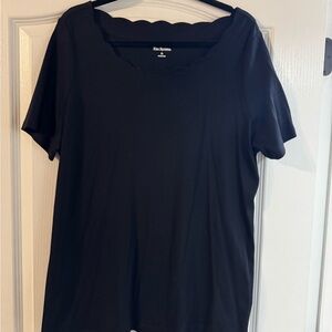 Black Scallop Neck Top